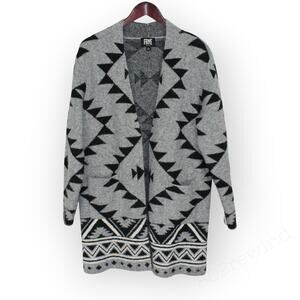 Large FRYE Southwestern Sweater Open Cardigan Long Pockets Aztec